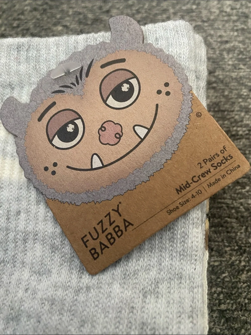 Women's Gray Crew Socks with Red Character Accent